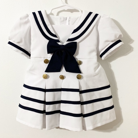Unbranded Other - Unbranded Infant Lined Sailor Dress Full Skirt Self Tie Bow Sailor Collar Anchor